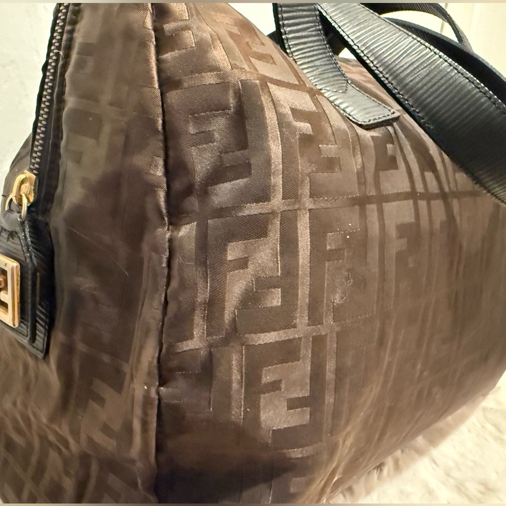 FENDI FF ZUCCA NYLON LEATHER MONOGRAM TRAVEL BAG TOTE PURSE UNISEX - Picture 2 of 16